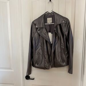 bagatelle Metallic Gray Leather Moto Jacket